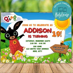 Printable Bing Bunny Birthday Invitation Instant Download