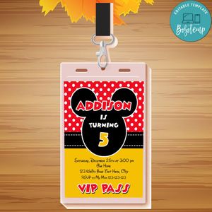 Mickey Mouse Vip Pass ID Template Instant Download