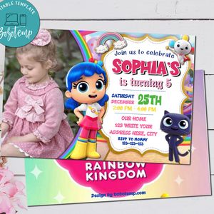 Editable True and The Rainbow Kingdom Birthday Invitation With Photo Digital File