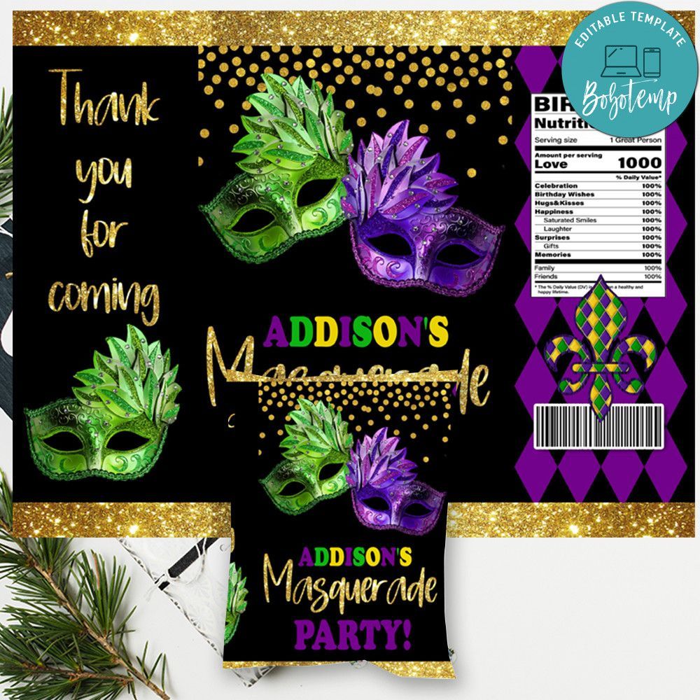 Mardi gras Chip Bag Digital File Printable Instant Download