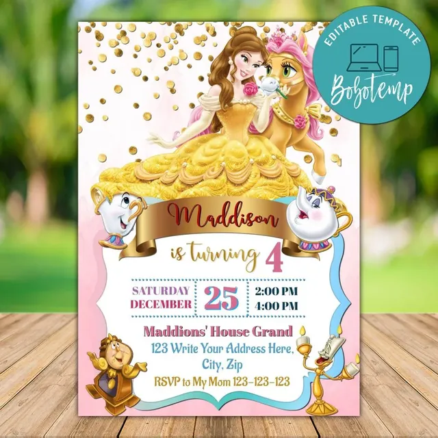 Invitaciones De La Bella Y La Bestia Para Editar