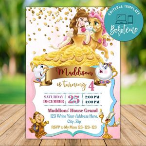Editable Beauty And Beast Party Invitation Instant Download