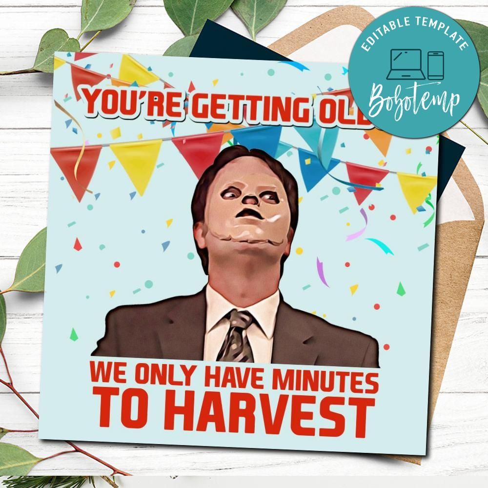 Dwight Harvest Birthday Card Template to print at home DIY