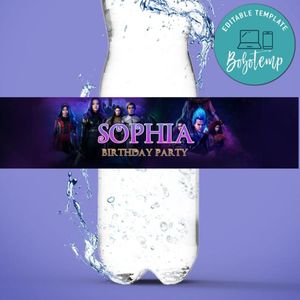 Descendants Birthday Water Bottle Label Template to Print at Home Instant Download