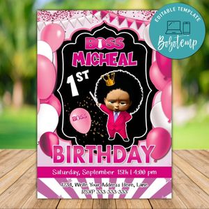The King Boss Baby Girl African American Birthday Flyer