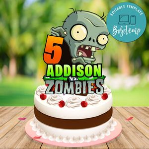 Printable Plants & Zombies Birthday Cake Topper Template Instant Download