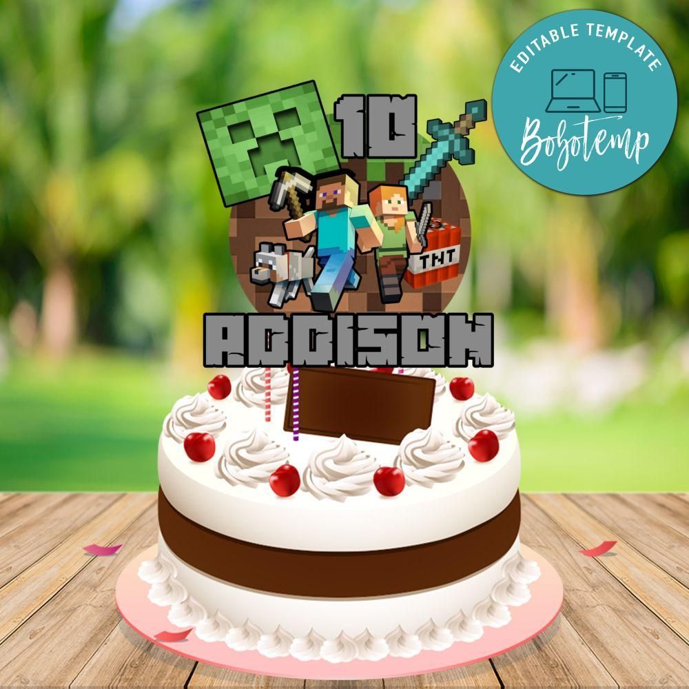 Minecraft Birthday Cake Topper Template Printable DIY Bobotemp