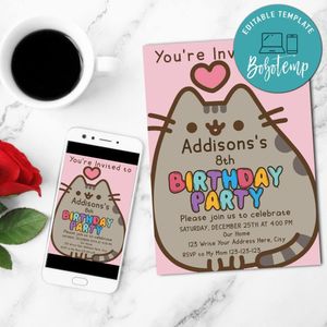 Cat Birthday Invitation Customizable Template Instant Download