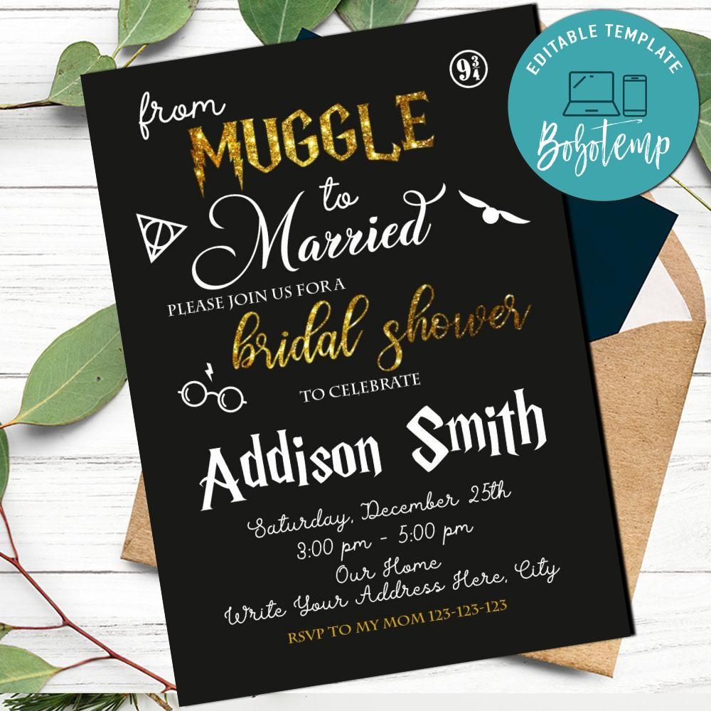 From Muggle to Married Wizard Bridal Shower Invitation Printable | Bobotemp