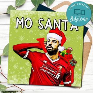 Mo Santa Christmas Card Template to print at home Instant Download