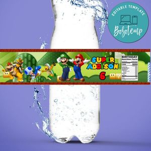 Super Mario Birthday Water Bottle Label Template to Print at Home Instant Download