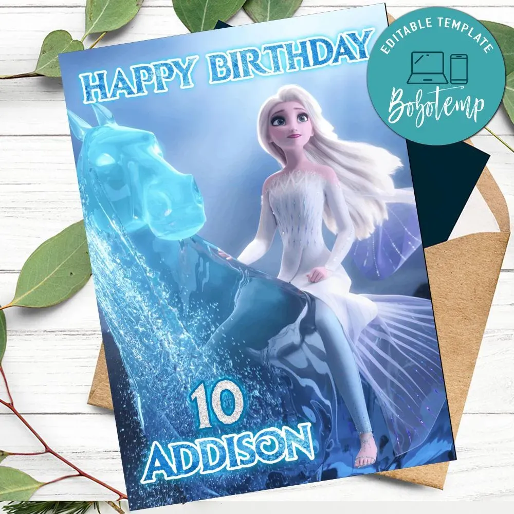 Elsa Frozen 2 Happy Birthday Card to Print at Home DIY | Bobotemp