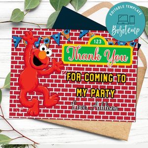 Elmo Thank you card Template to Print at Home Instant Download