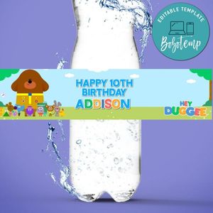 Hey Duggee Birthday Water Bottle Label Template to Print at Home Instant Download