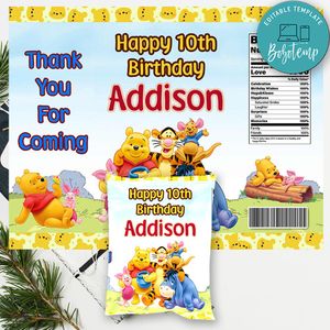 Winnie The Pooh Birthday Chip Bag Digital File Printable Instant Download