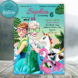 Editable Frozen Summer Pool Party Invitation Instant Download