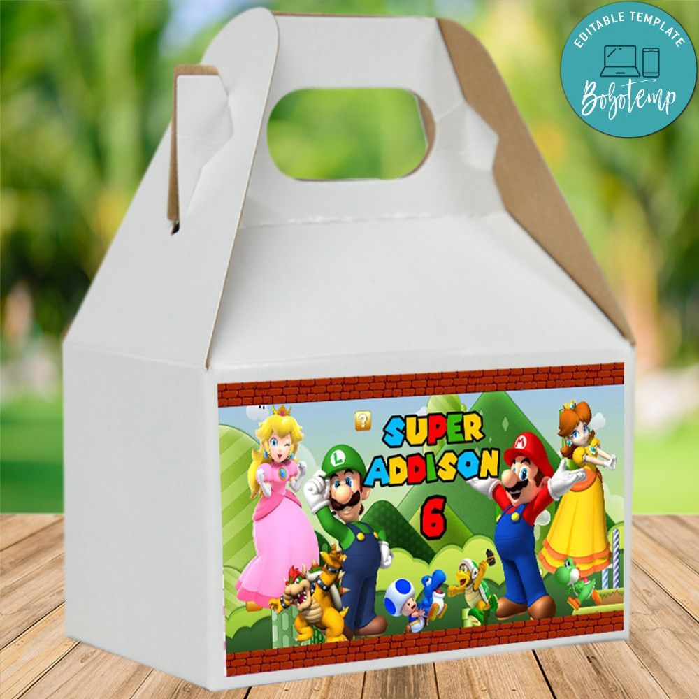 Super Mario Birthday Gable Boxes Label Template to Print at Home Instant Download