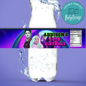 Disney Zombies 2 Water Bottle Label Template to Print at Home Instant Download