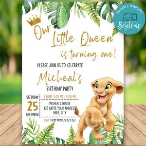 Printable Nala Lion King 1st Birthday Invitation Instant Download