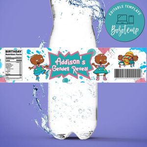 Phil and Lil African American Gender Reveal Water Bottle Label Template to Print at Home Instant Download