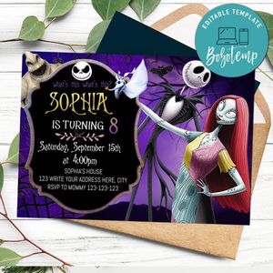 Jack and sally Birthday Invitation Customizable Template Instant Download