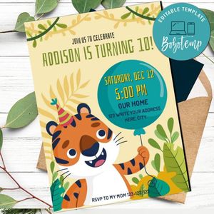 Tiger Invitation Template to Print at Home Instant Download