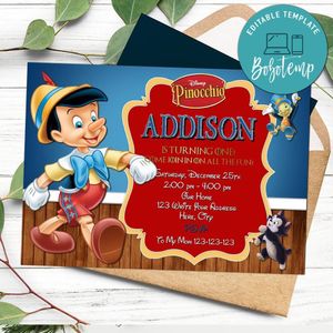Pinocchio Invitation Customizable Template Instant Download
