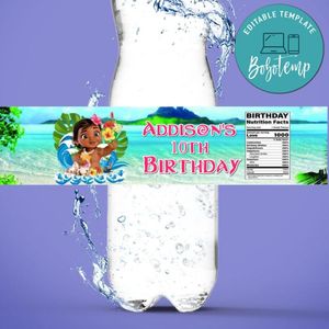 Baby Moana Birthday Water Bottle Label Template to Print at Home Instant Download