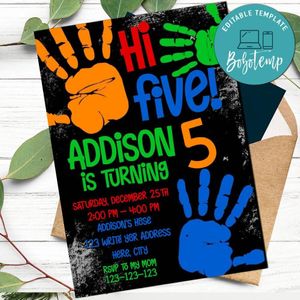 High Five Invitation Template to Print at Home Instant Download