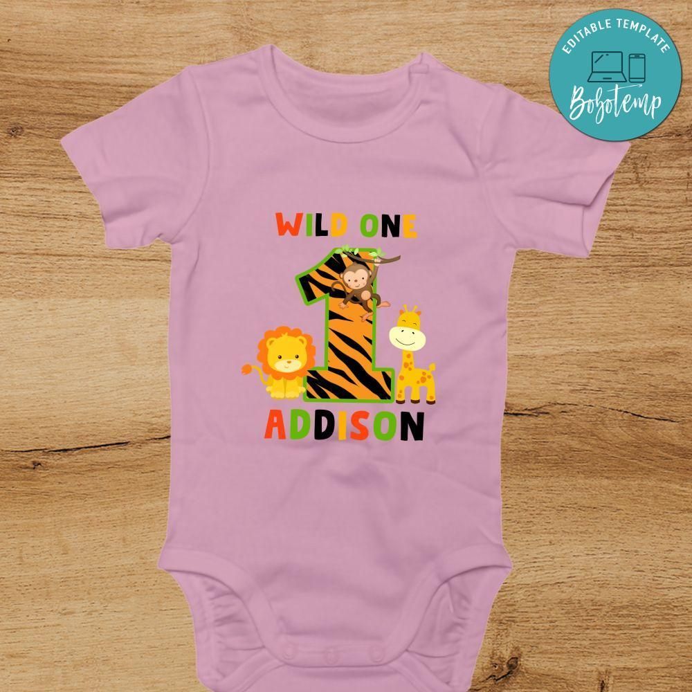 Wild One Jungle Animals First Birthday bodysuit