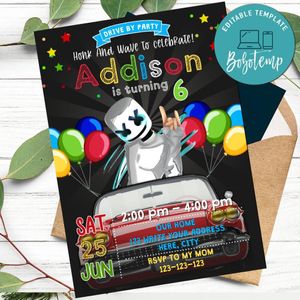 DJ Marshmello Car Parade Birthday Flyer Printable Instant Download