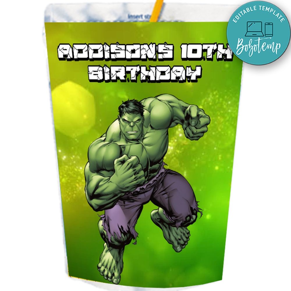 Hulk Capri Sun Birthday Labels Digital File Printable | Bobotemp