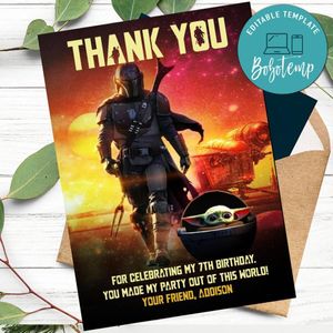 Mandalorian Thank you card Template to Print at Home Instant Download