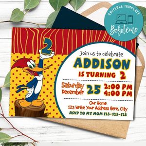 Woody woodpecker Birthday Flyer Template to Print at Home Instant Download