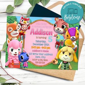 Animal Crossing Girl Invitation Template to Print at Home Instant Download
