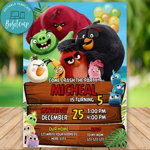 Editable Angry Birds 2 Movie Birthday Party Invitation Instant Download