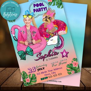 Personalized Jojo Siwa Pool Party Invitation Instant Download