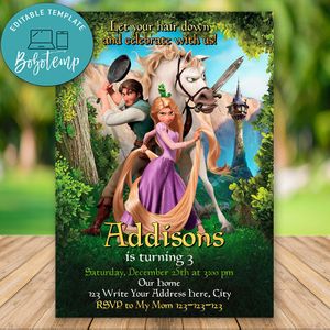 Editable Disney Rapunzel Birthday Flyer Instant Download