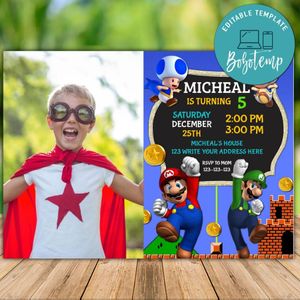 Printable Super Mario Birthday Invitation With Photo Instant Download