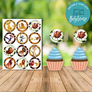 Editable 12x Lion King Cupcake Toppers Instant Download