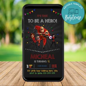 Mobile Incredible 2 Birthday Electronic Invite Invitation Instant Download