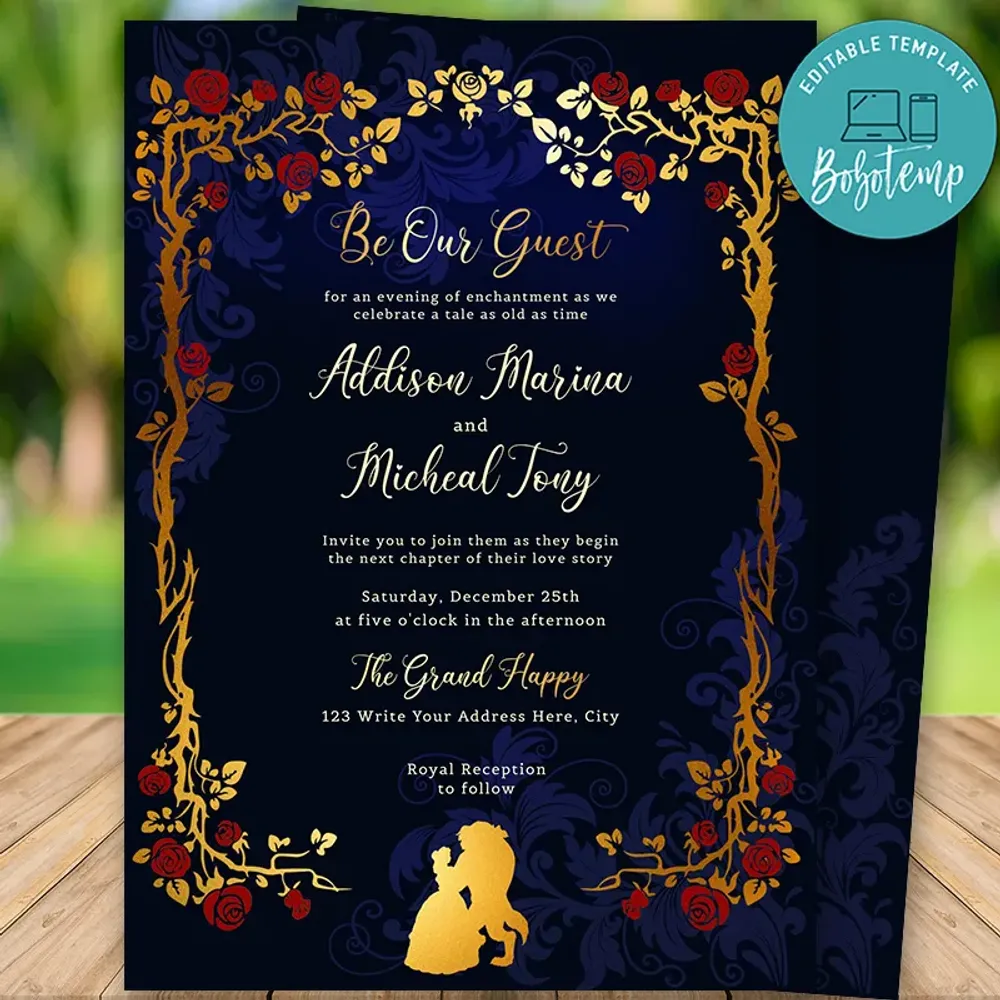 Editable Beauty And The Beast Wedding Invitation Instant Download Bobotemp