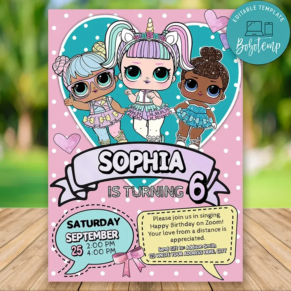 Printable Lol Surprise Doll Virtual Party Invitation Template Diy