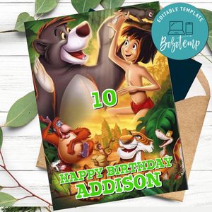 Disney Jungle Happy Birthday Card to Print at Home Instant Download