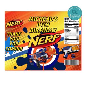 Nerf Gun Birthday Chip Bag Digital File Printable Instant Download