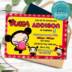 Pucca Invitation Template to Print at Home Instant Download