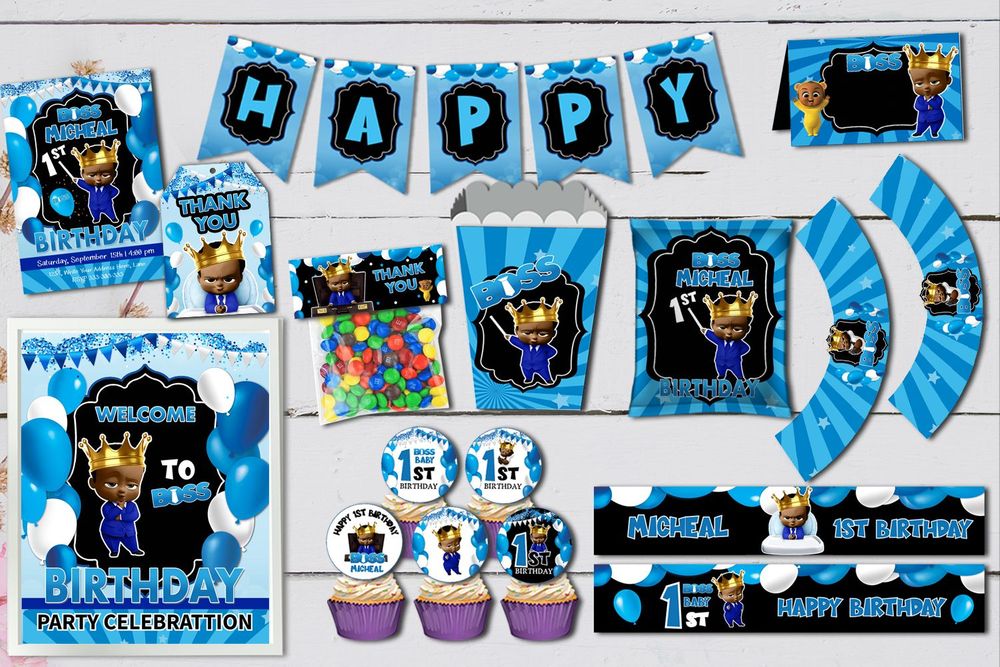 The King Boss African American Baby invitation African American Birthday Party Decoration Set