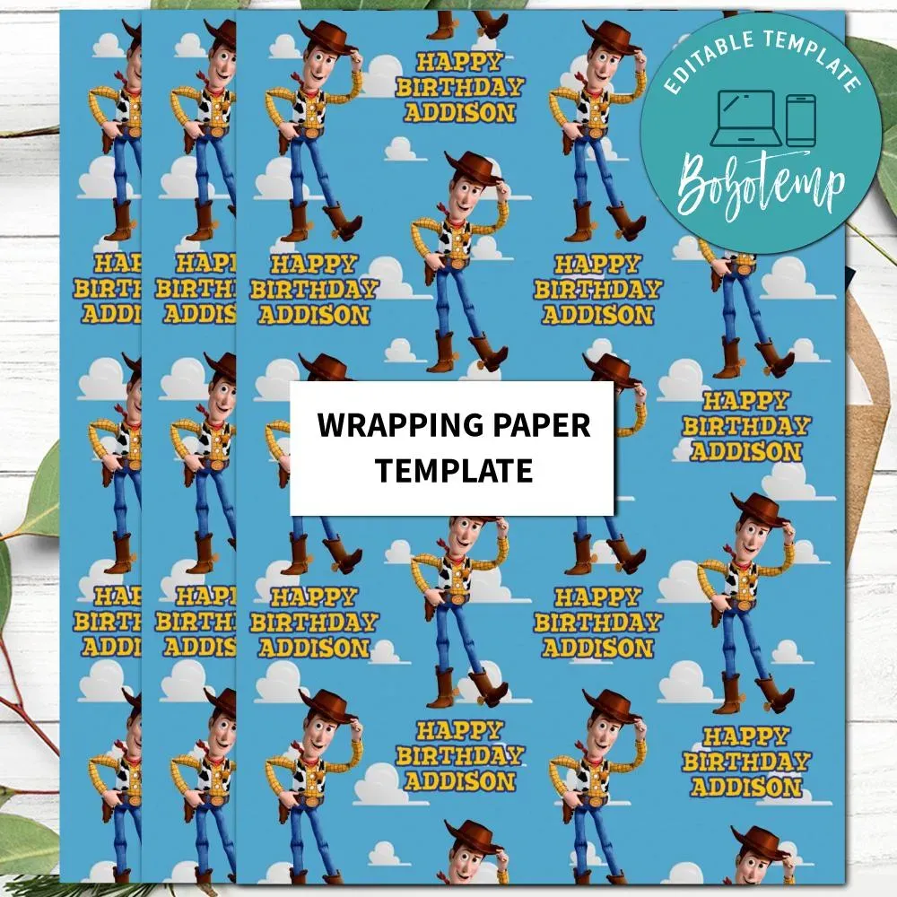Sheriff Woody Toy Story Wrapping Paper Template to Print at Home | Bobotemp