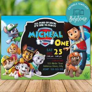 Printable Paw Patrol 1st Birthday Invitations Instant Download