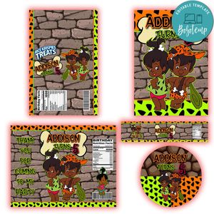 African Flintstone Birthday Party Supplies Set Templates Printable Instant Download